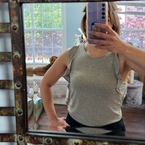 Madewell gold silver ruffle sleeve shirt S